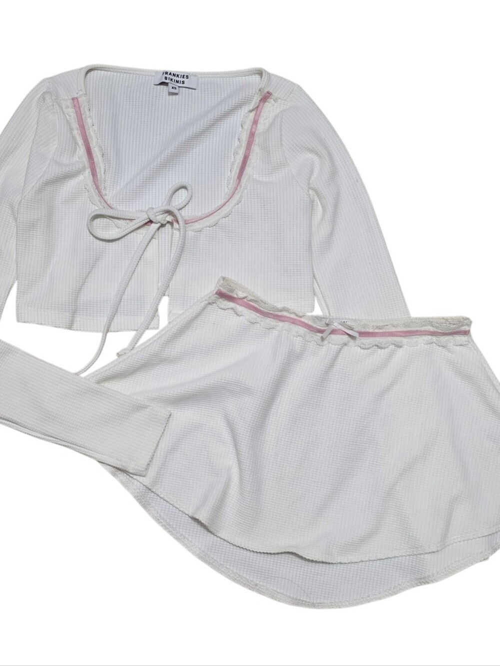Frankies bikinis waffle knit cardigan and skirt swimsuit cover bundle